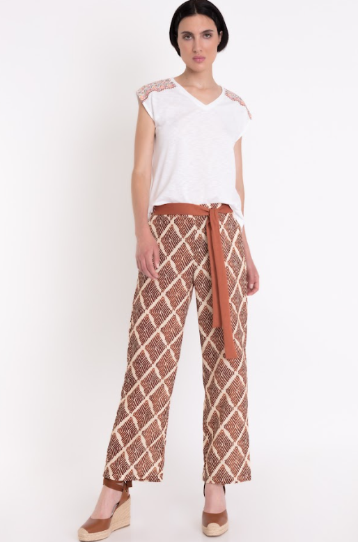 PANTALÓN ANCHO ESTAMPADO MARRON