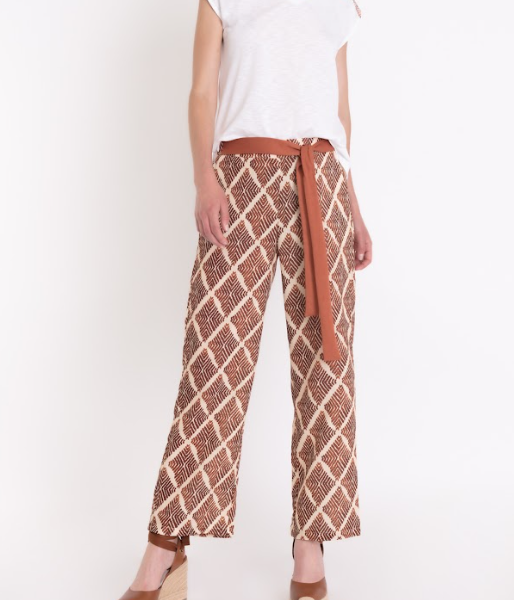 PANTALÓN ANCHO ESTAMPADO MARRON
