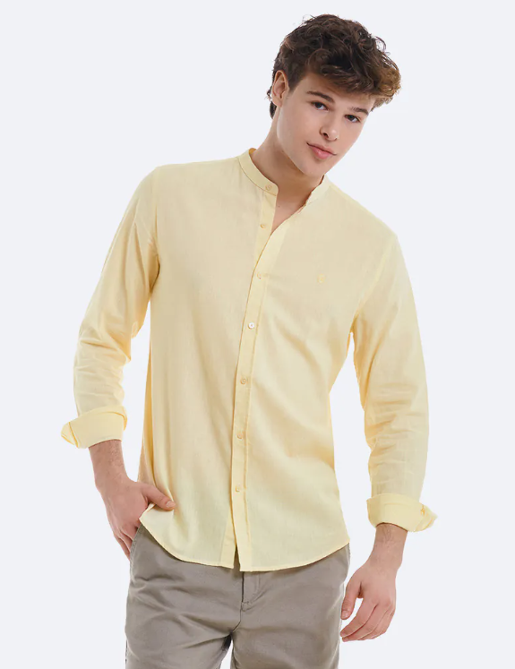CAMISA LINO CUELLO MAO AMARILLO