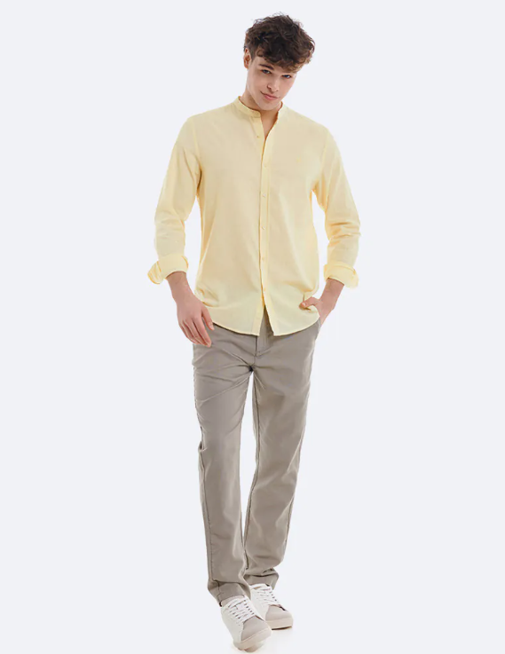CAMISA LINO CUELLO MAO AMARILLO