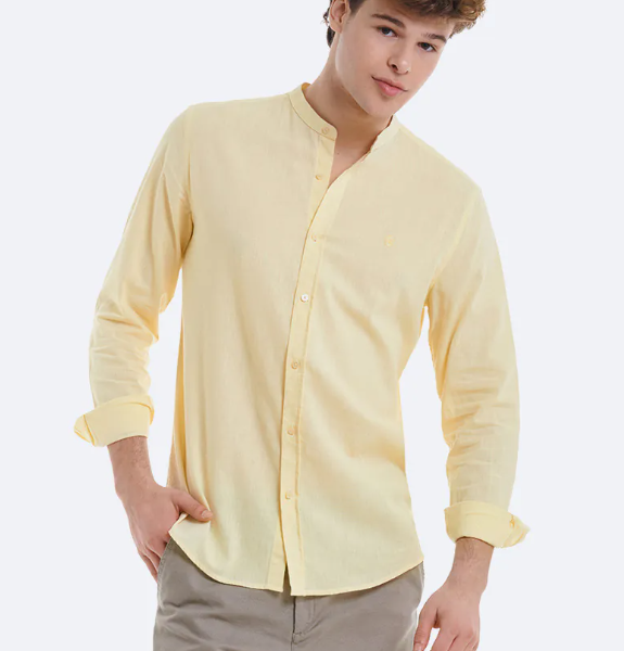 CAMISA LINO CUELLO MAO AMARILLO