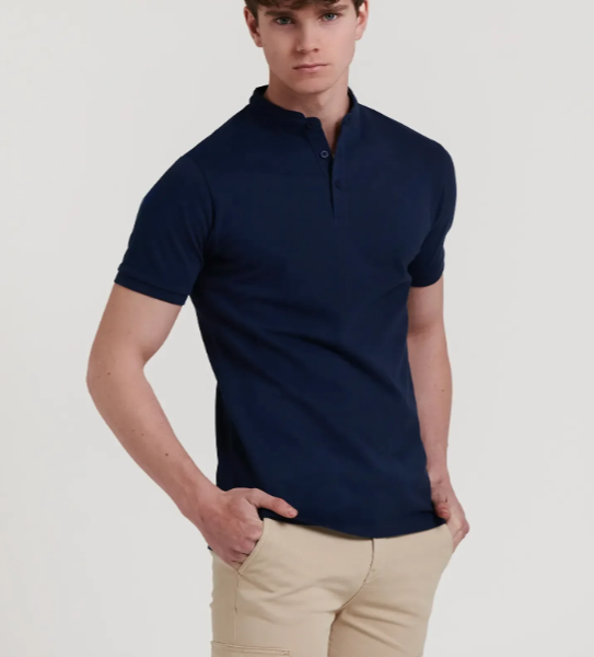 POLO LISO CUELLO MAO MARINO