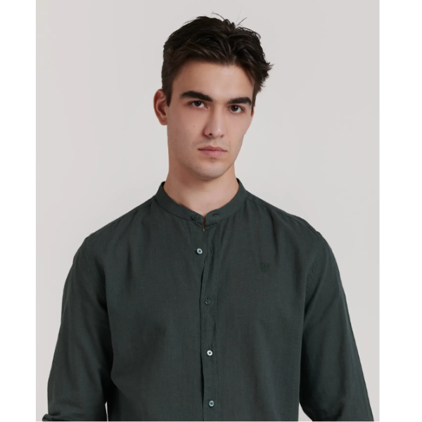 CAMISA LINO CUELLO MAO OLIVA