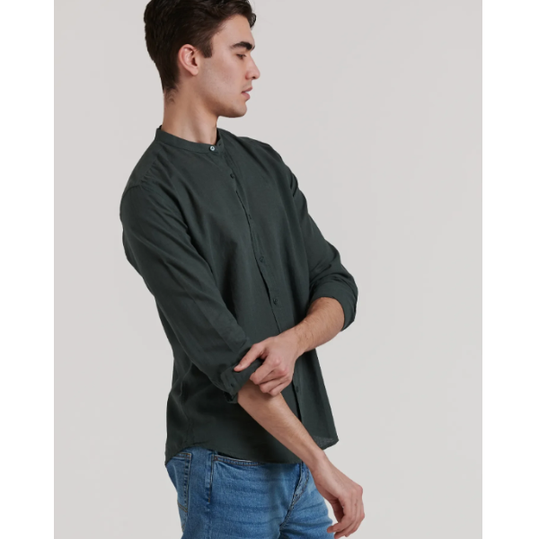 CAMISA LINO CUELLO MAO OLIVA