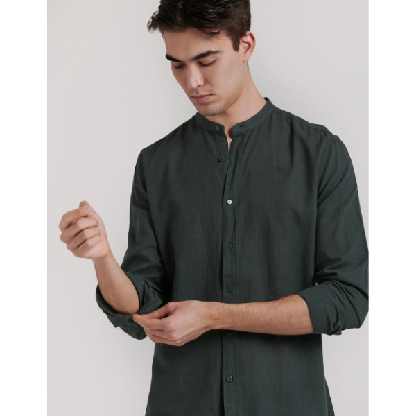 CAMISA LINO CUELLO MAO OLIVA