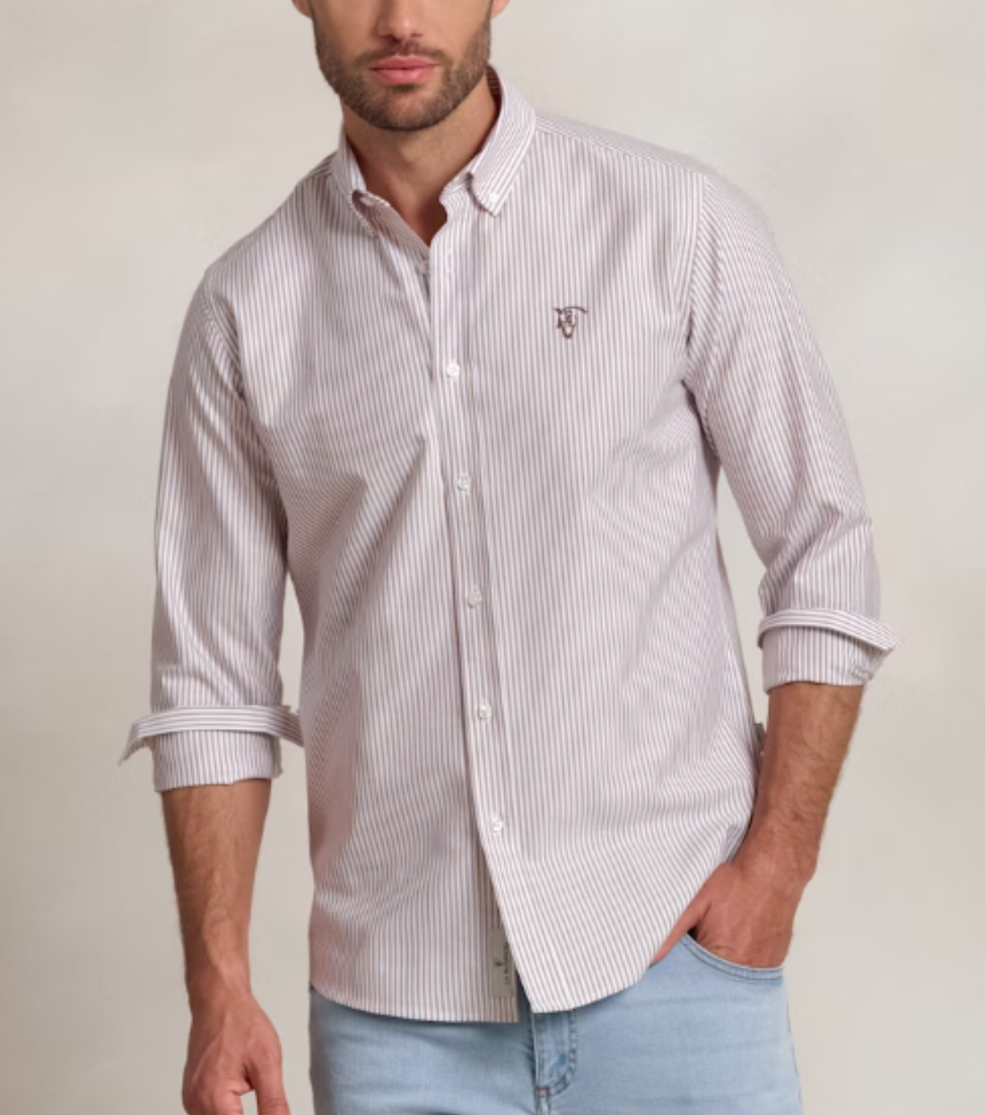 Camisa Oxford Rayas Taupe